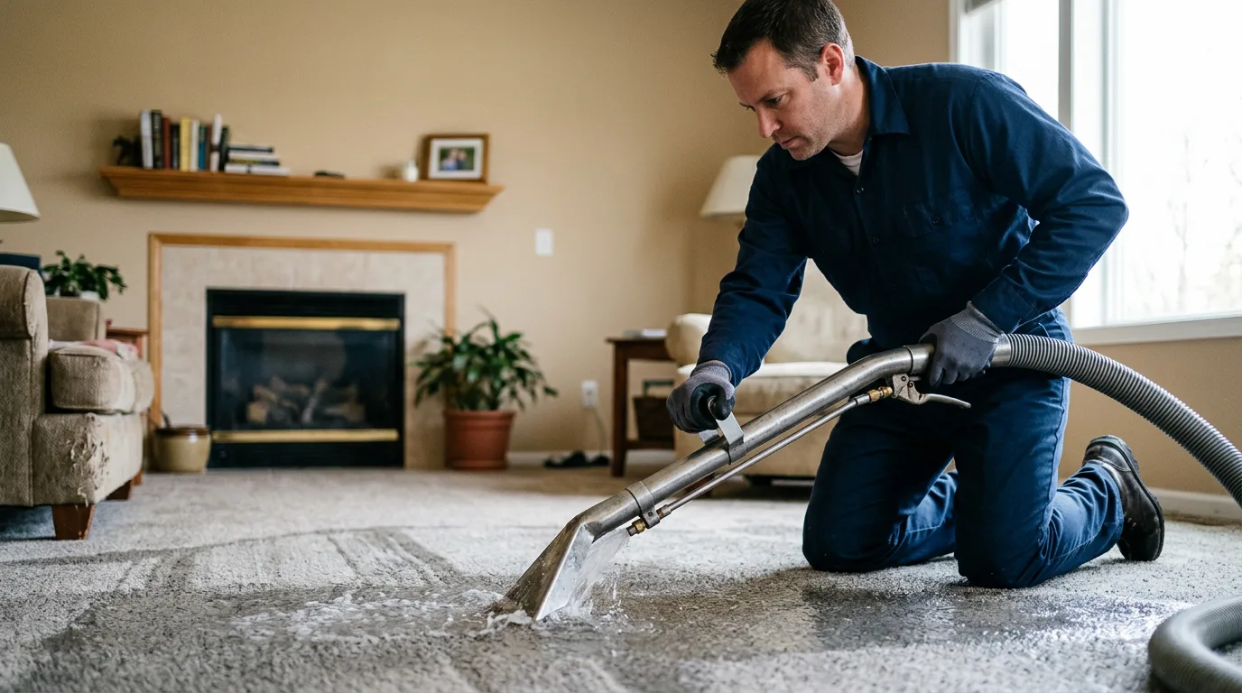Water damage restoration technician working near Plainfield, IN